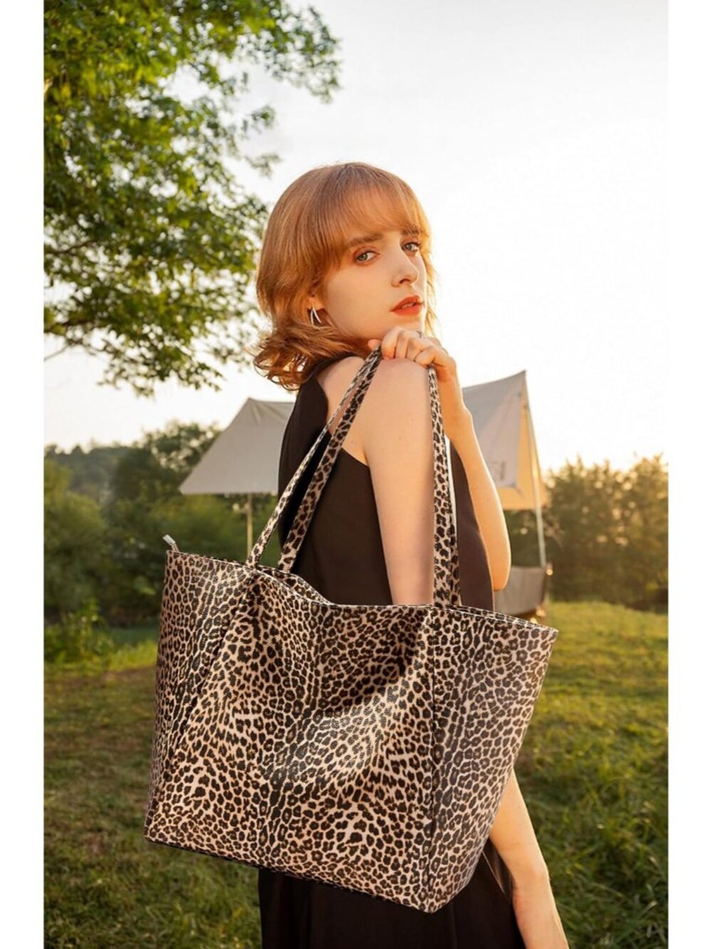 Large Tote Bag Vegan Leather Casual Zipper Work Bag Weekender Hobo for Women 16L - Picture 2 of 7